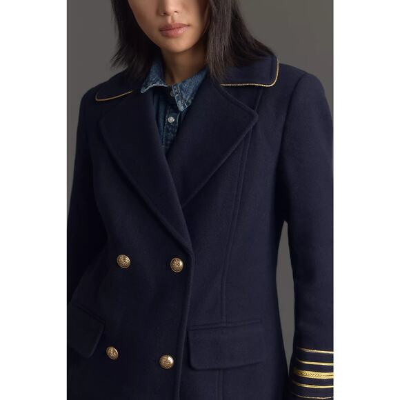 New Anthropologie Maeve Military Peacoat $198 SMALL Navy Double Breasted - Picture 3 of 7